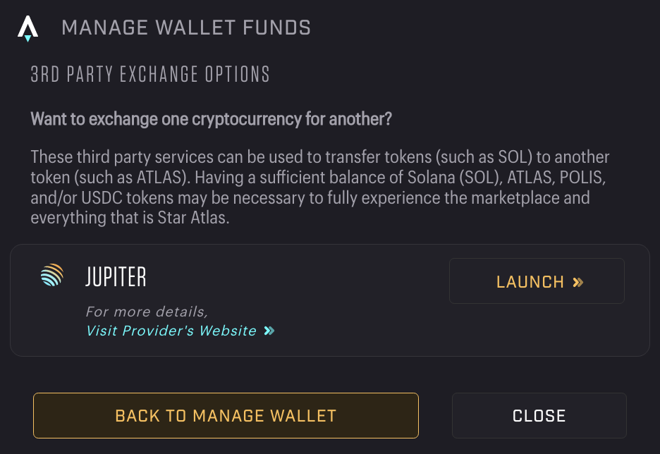 Jupiter integration in Star Atlas (website)