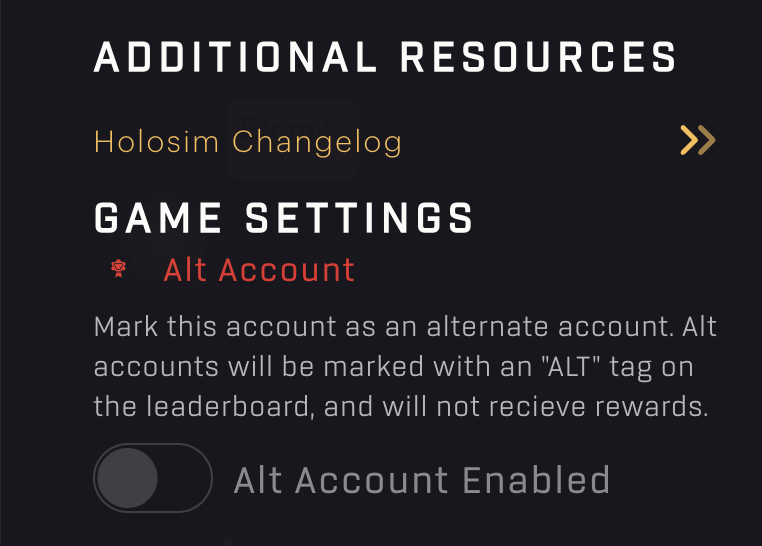 Holosim - New Alt Account setting