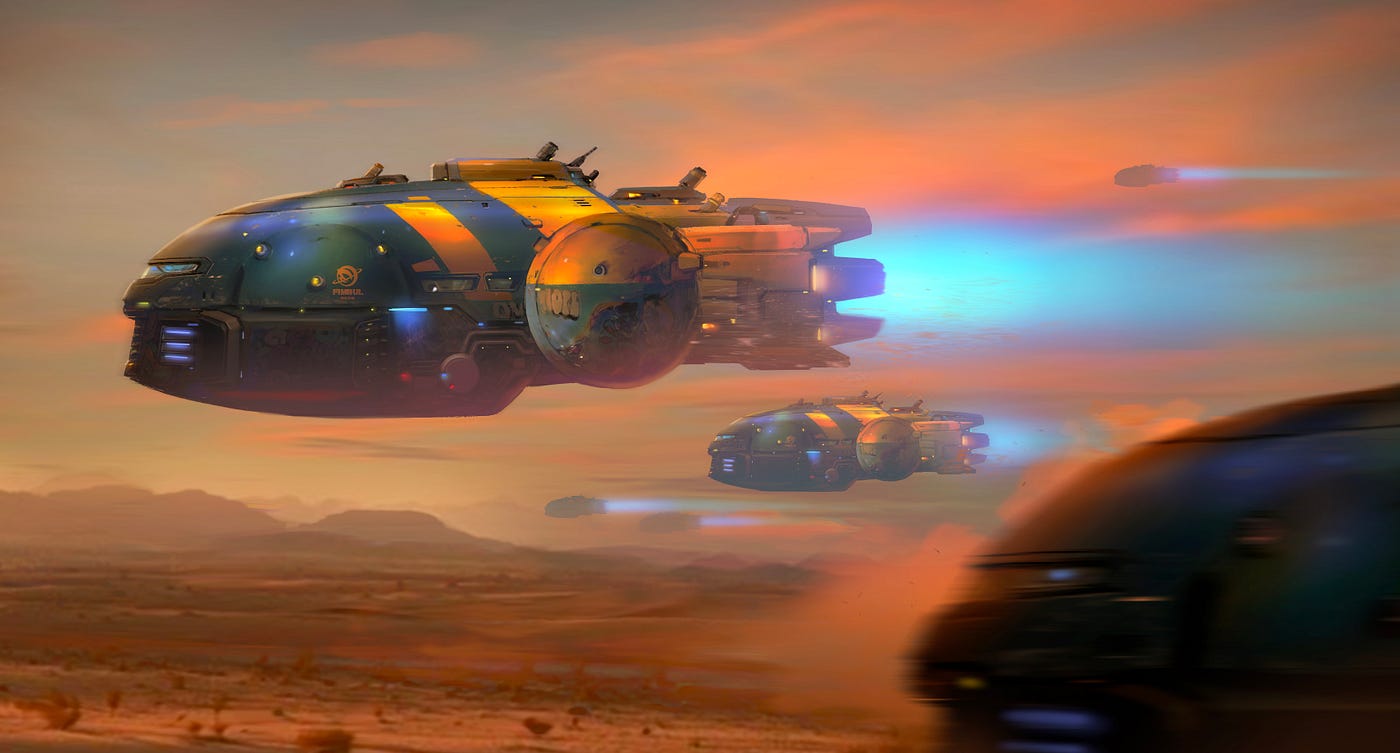 Fimbul ECOS Greenader Spaceships in an Attack Pattern /// Player-owned In-game Asset /// Immersive 3D NFT