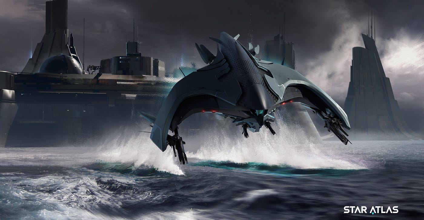 Vzus ambwe Spaceship Hovering Above Water Surface /// Player-owned In-game Asset /// Immersive 3D NFT Experience