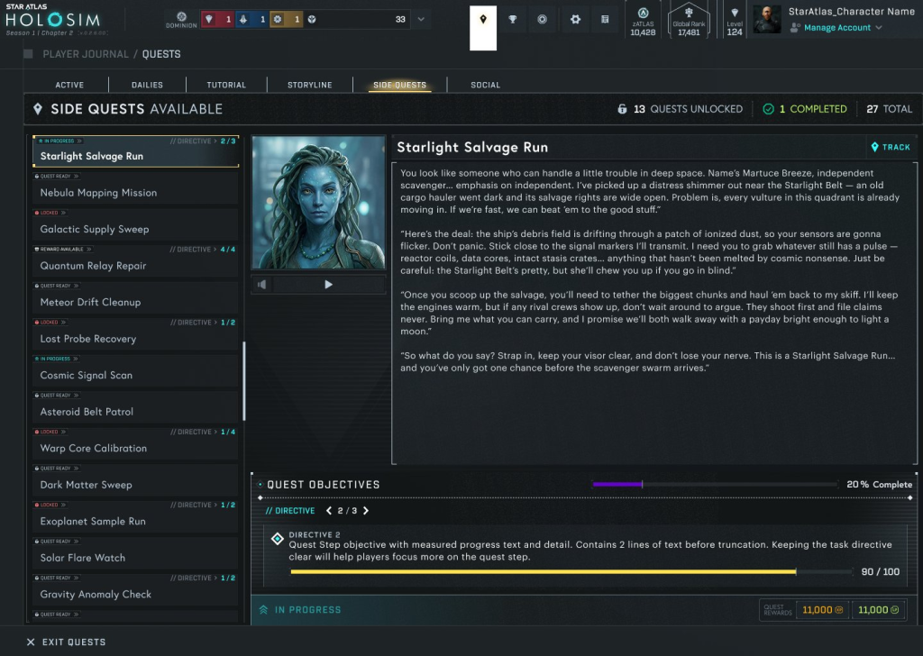 Star Atlas - Holosim Chapter 2 - Side Quest example