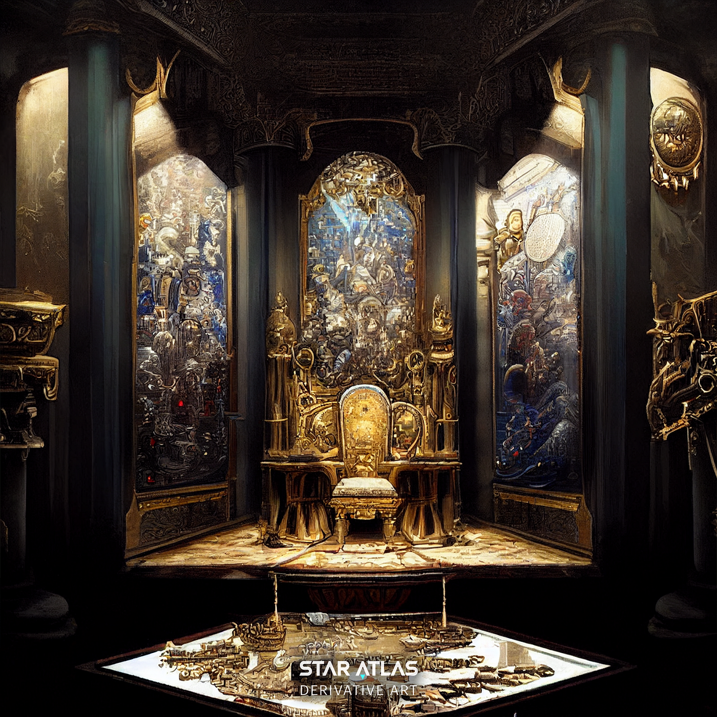 The Golden Throne /// Immersive Metaverse Experience /// Star Atlas Derivative Art — For Illustrative purposes only