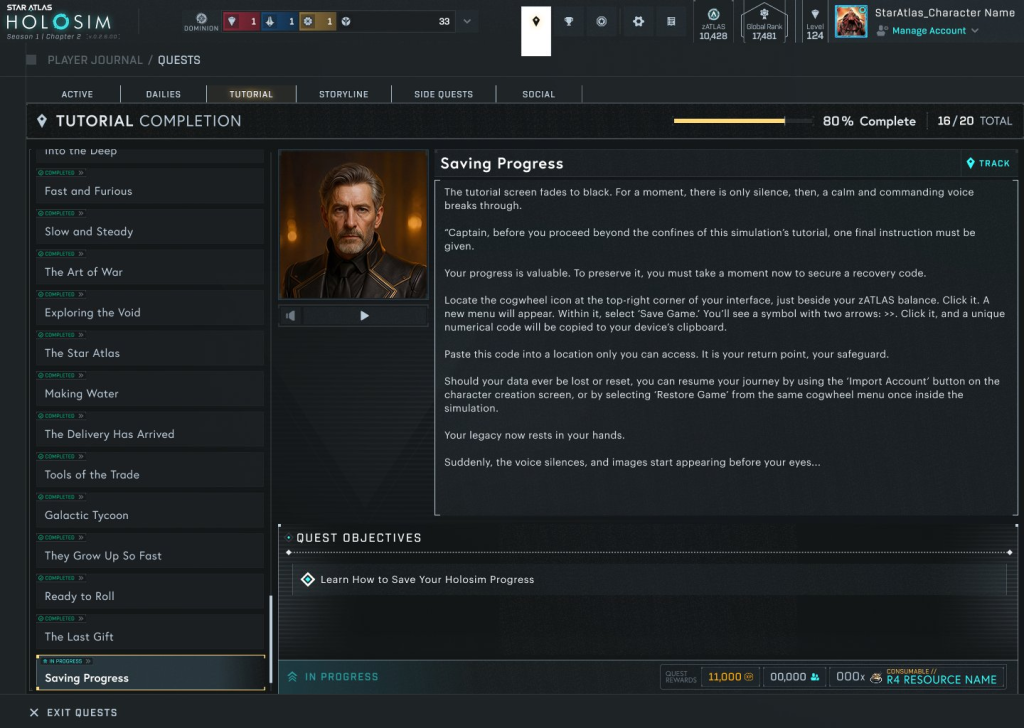 Star Atlas - Holosim Chapter 2 - Tutorial Quest example