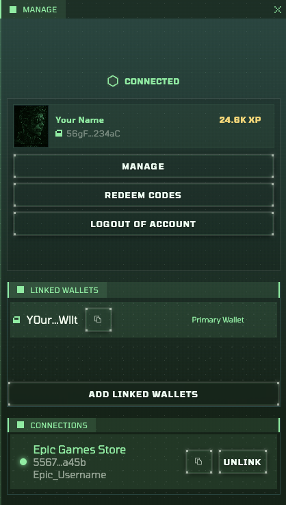 z.ink Dahboard - Profile pop-up