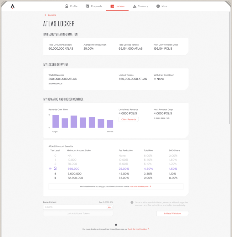 Star Atlas - ATLAS Locker UI (dummy data, besides discount table)