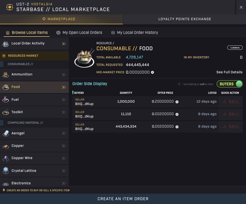 SAGE - Local Marketplace - Food [Buy Orders]