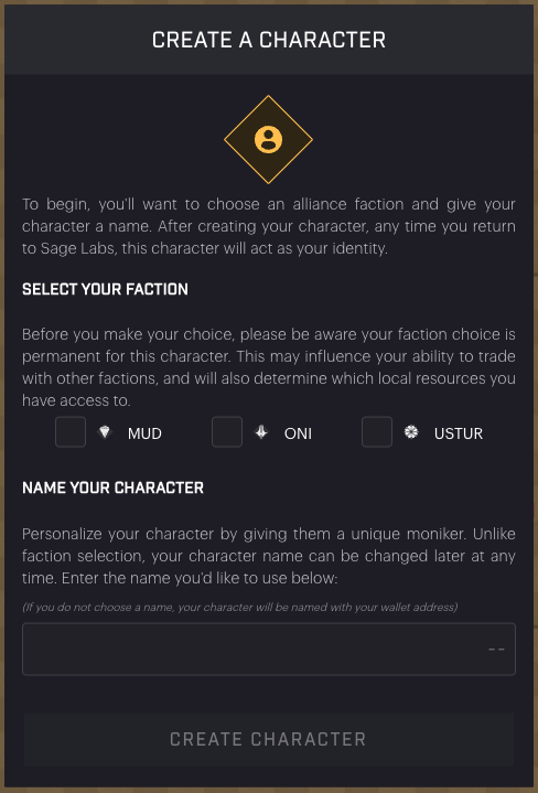 SAGE Labs - Character Creation