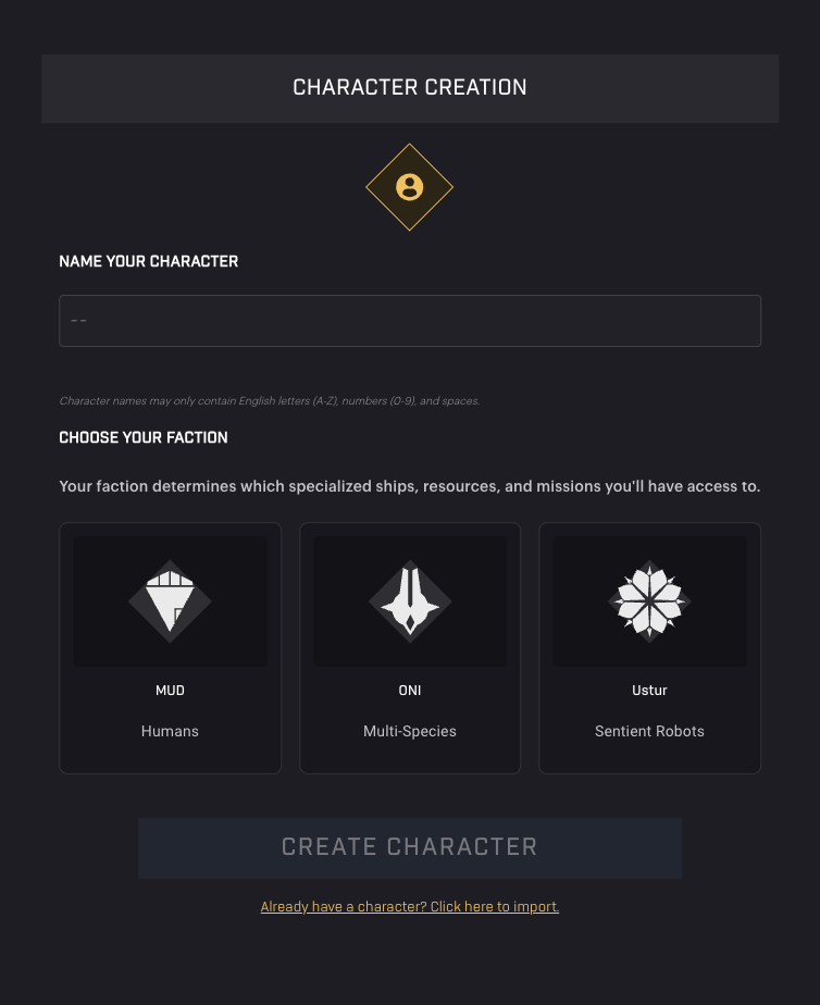 Holosim - Character Creation