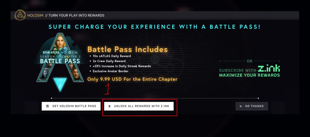 Step 1 — Click the unlock with z.ink button. Alternatively, access this through your Account menu (top left)