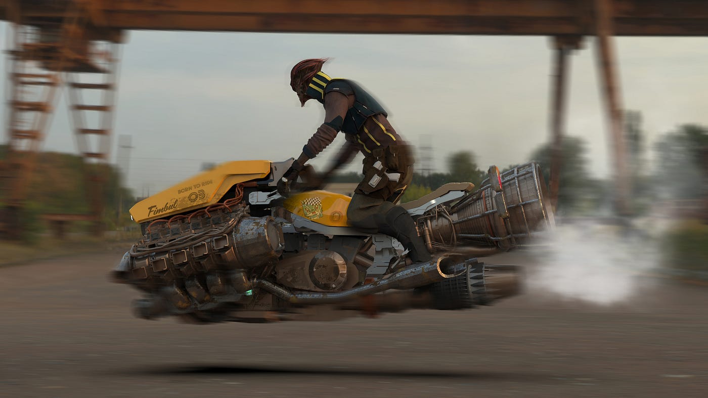 Fimbul Airbike in Cruise Mode WIP /// Player-owned In-game NFT Asset /// Immersive Solana-powered UE5 Experience