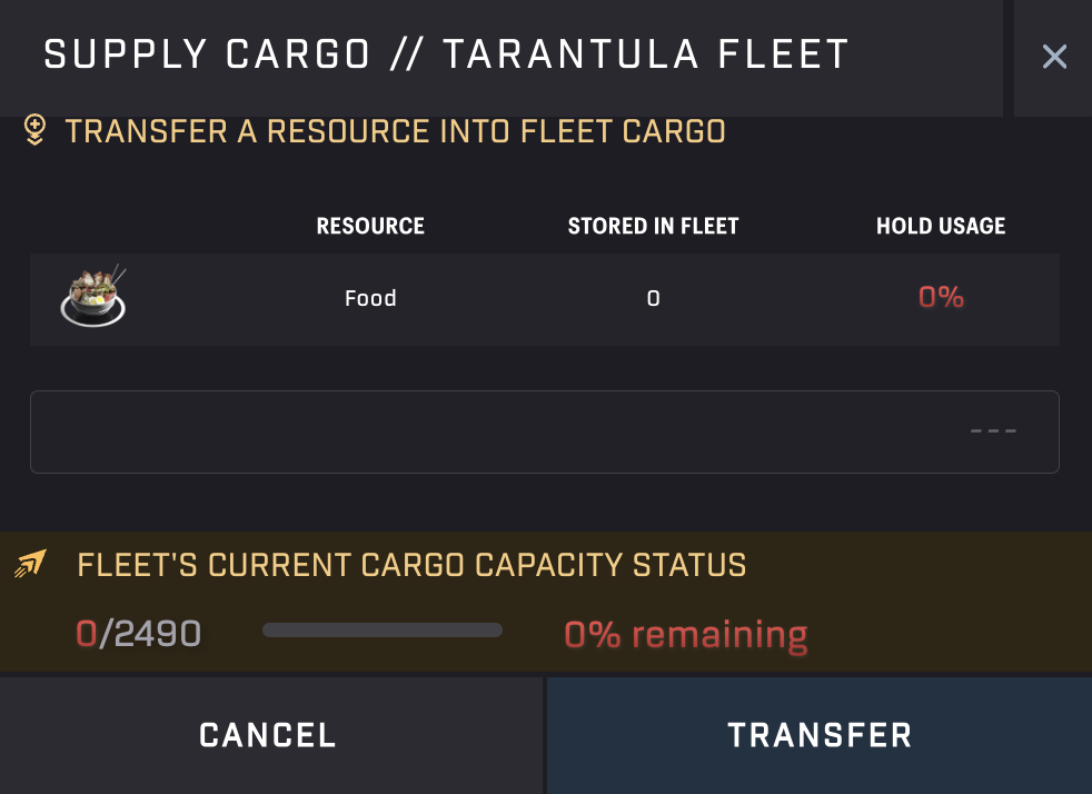 Starbased - Supplying Food/Toolkits through the Hangar