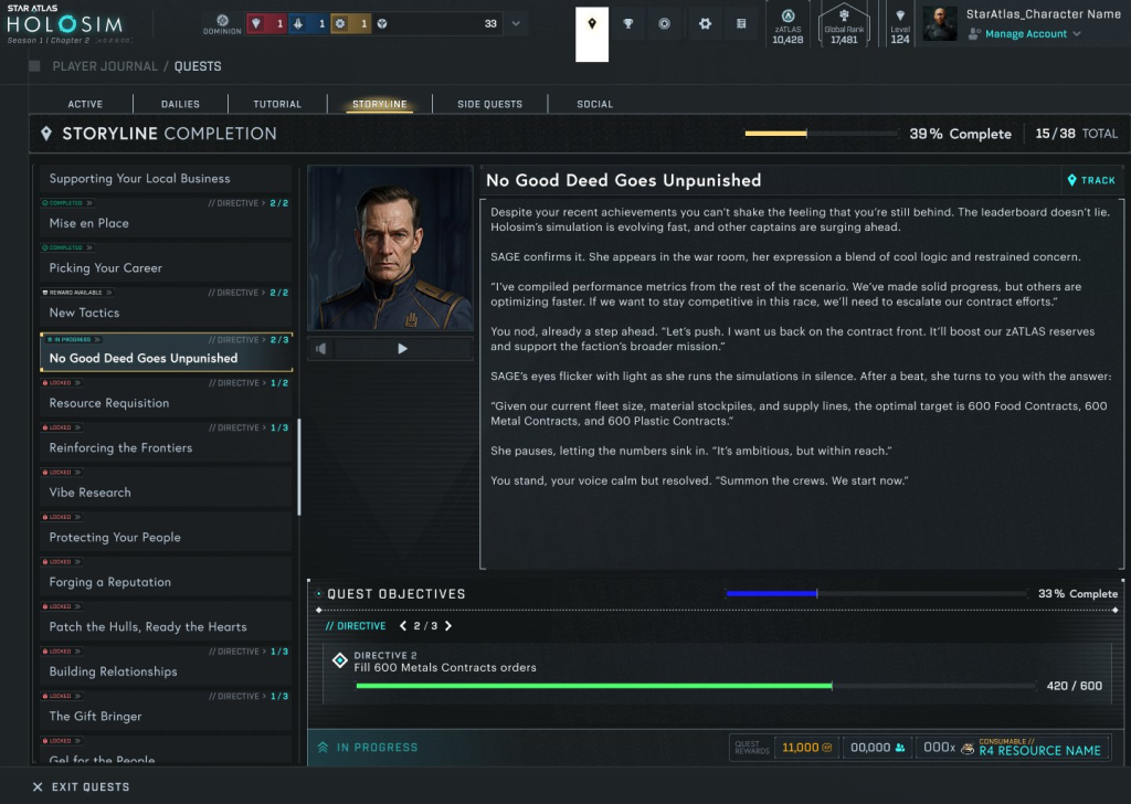 Star Atlas - Holosim Chapter 2 - Storyline Quest example