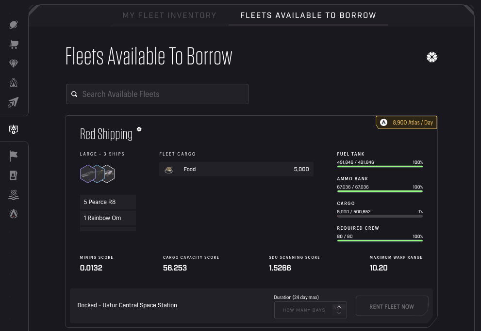 Star Atlas - Fleet Rentals - Fleets Available to Borrow [tab]
