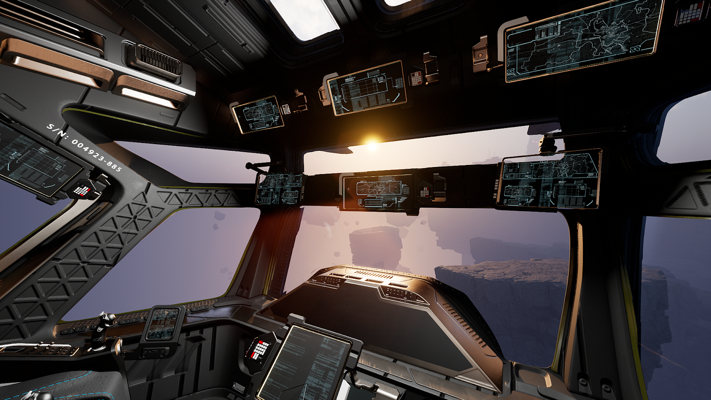 The sunset from the lens of the Floyd Liner pilot. /// Triple-A Metaverse Work in Progress /// Immersive Unreal Engine 5 Experience