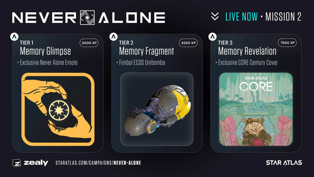 Star Atlas - Never Alone - Mission 2 Rewards [old promo image from when the mission was launched]