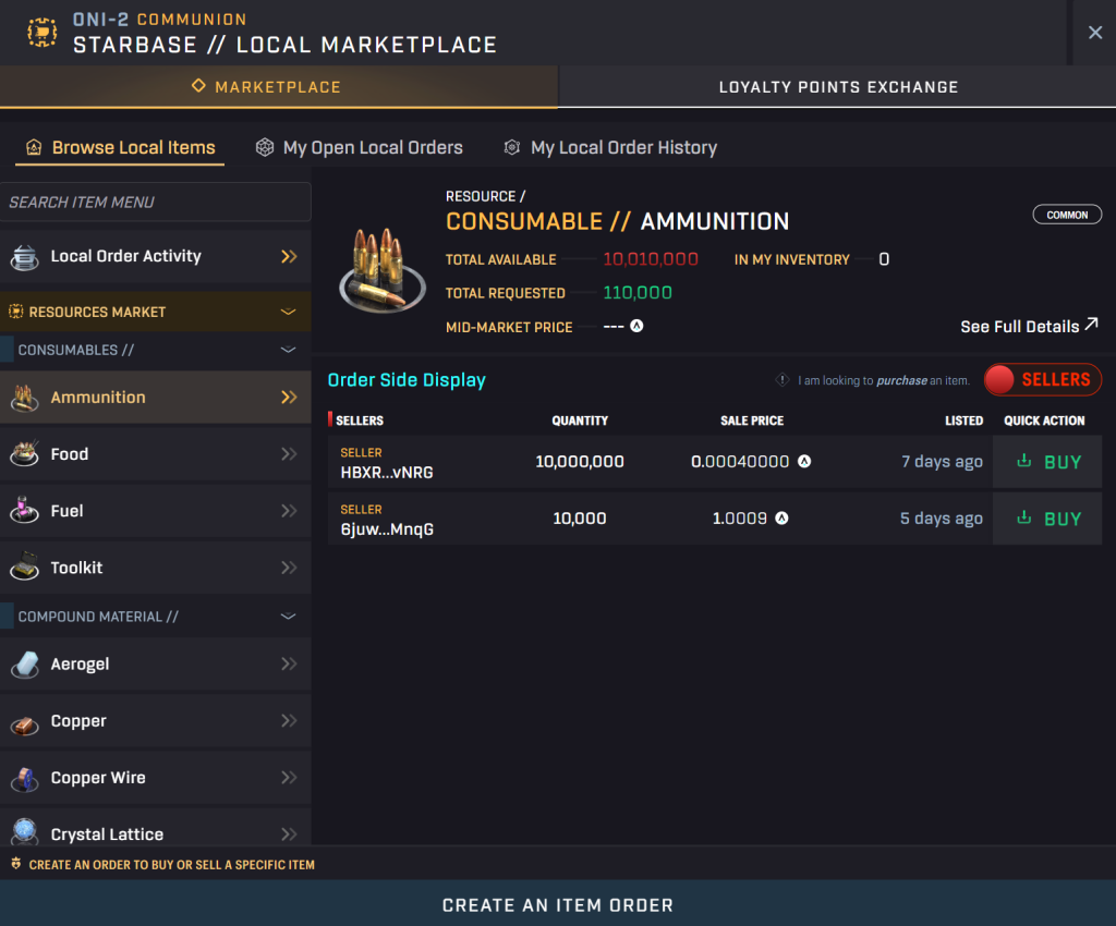 SAGE - Starbased - Local Markets: Ammunition Market [sell side]