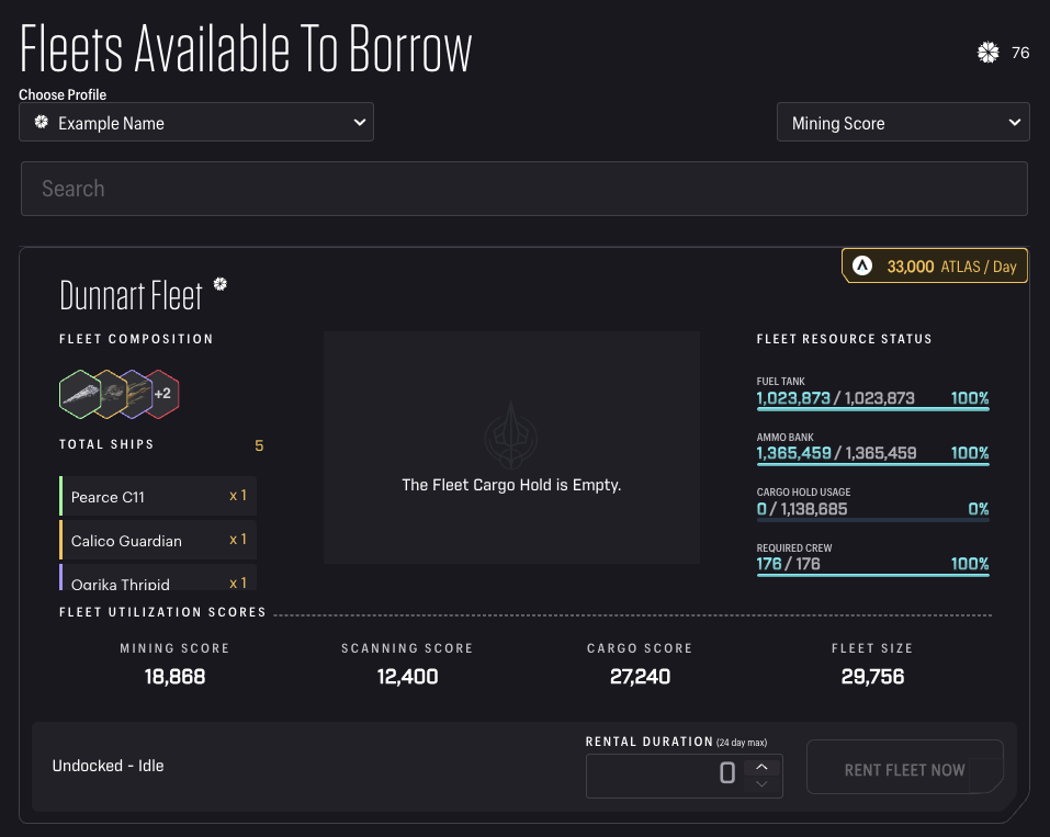 Star Atlas - Fleet Rentals - Updated UI with new Scoring system